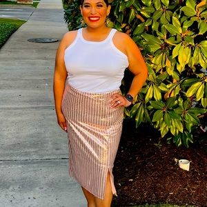 Plus size Sequin Skirt-3x rose Gold striped with white